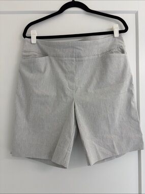 Hilary Radley Light Gray Pinstripe Tailored Bermuda Shorts